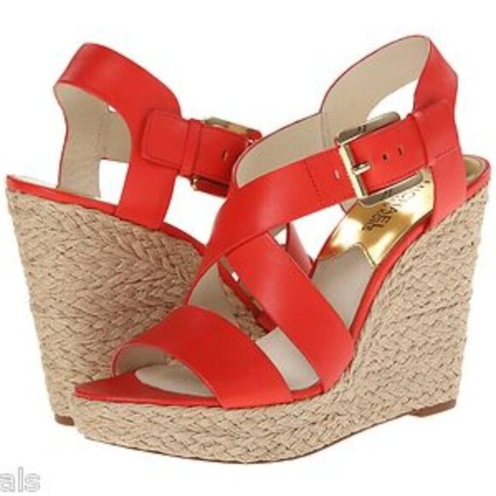 Michael Michael Kors Giovanna Leather Wedge Sandals – Mandarin – Size 8.5